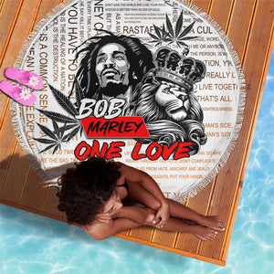 Afro King of Reggae Legend Bob Beach Blanket Rastafari Lion Cannabis Typography Style