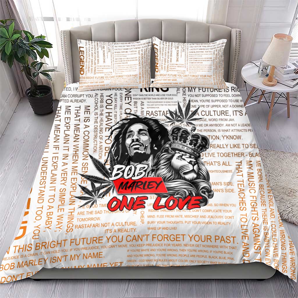 Afro King of Reggae Legend Bob Bedding Set Rastafari Lion Cannabis Typography Style