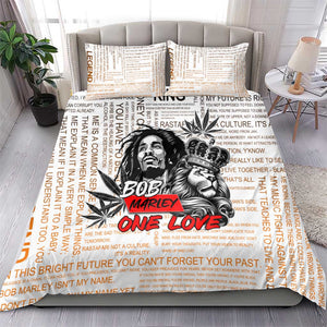 Afro King of Reggae Legend Bob Bedding Set Rastafari Lion Cannabis Typography Style
