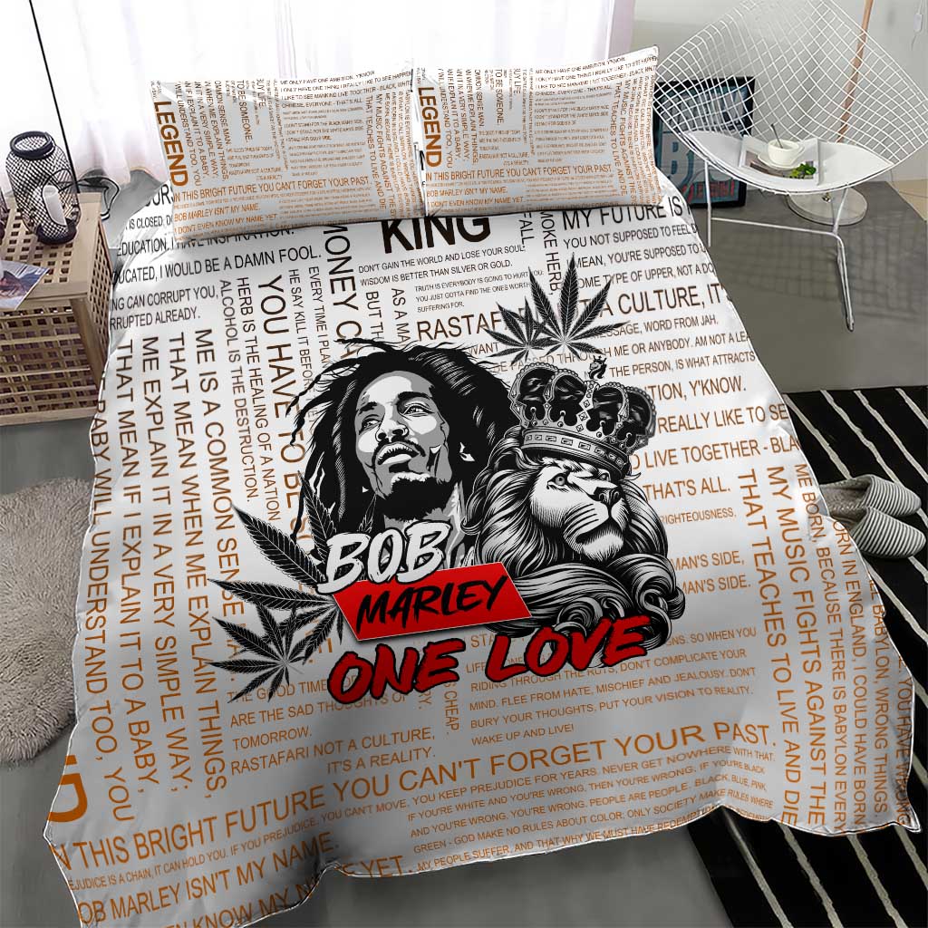 Afro King of Reggae Legend Bob Bedding Set Rastafari Lion Cannabis Typography Style