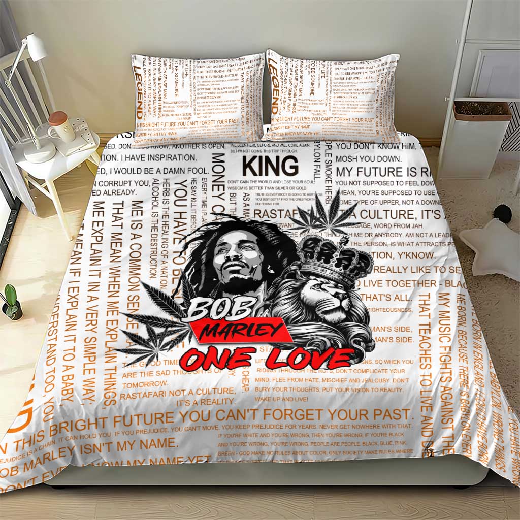Afro King of Reggae Legend Bob Bedding Set Rastafari Lion Cannabis Typography Style