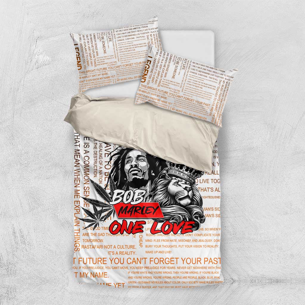 Afro King of Reggae Legend Bob Bedding Set Rastafari Lion Cannabis Typography Style
