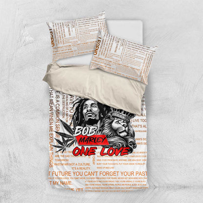 Afro King of Reggae Legend Bob Bedding Set Rastafari Lion Cannabis Typography Style