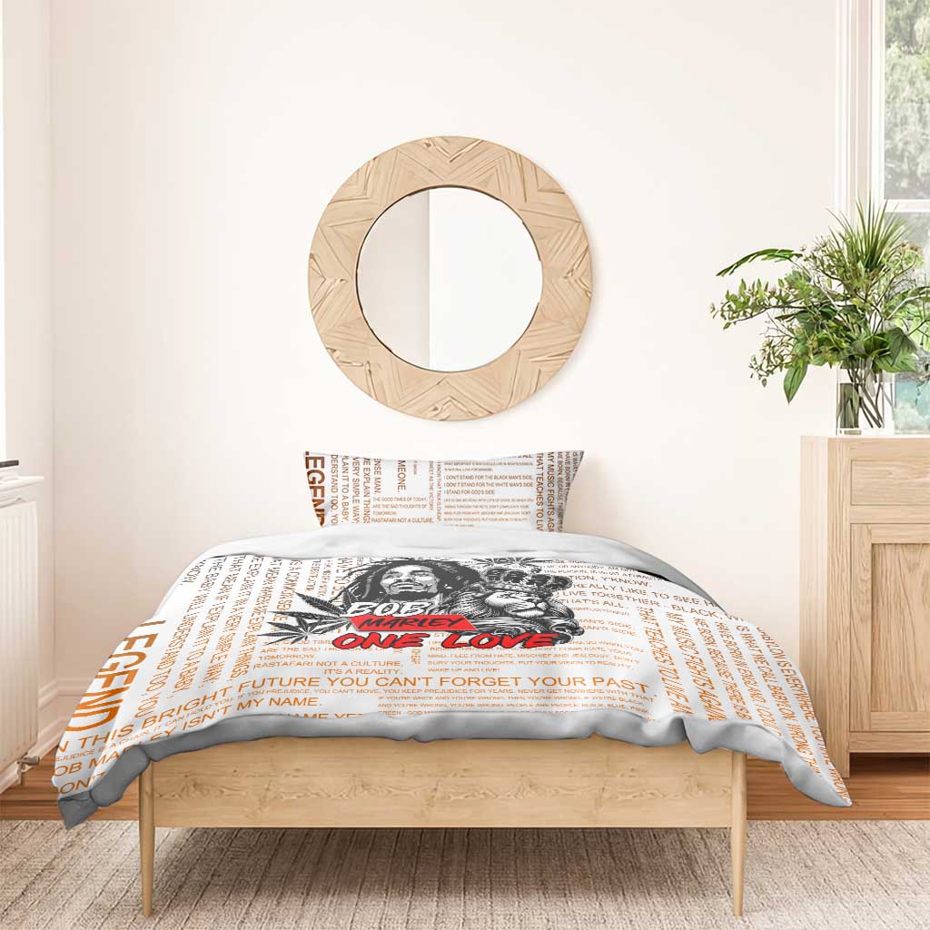 Afro King of Reggae Legend Bob Bedding Set Rastafari Lion Cannabis Typography Style