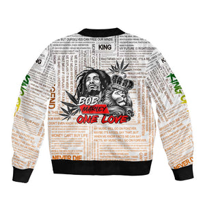 Afro King of Reggae Legend Bob Bomber Jacket Rastafari Lion Cannabis Typography Style
