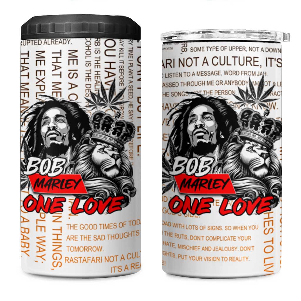 Afro King of Reggae Legend Bob 4 in 1 Can Cooler Tumbler Rastafari Lion Cannabis Typography Style