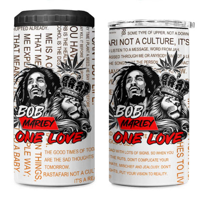 Afro King of Reggae Legend Bob 4 in 1 Can Cooler Tumbler Rastafari Lion Cannabis Typography Style