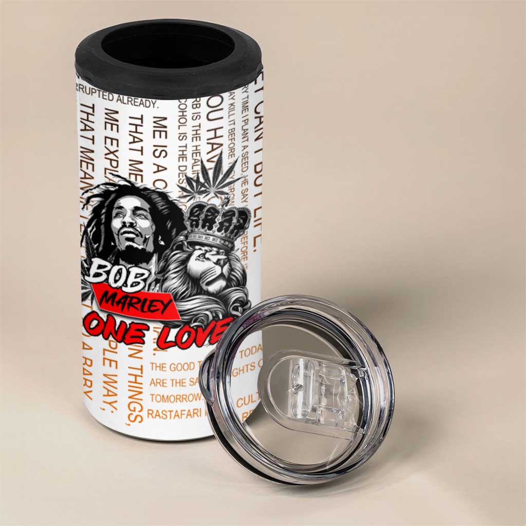 Afro King of Reggae Legend Bob 4 in 1 Can Cooler Tumbler Rastafari Lion Cannabis Typography Style
