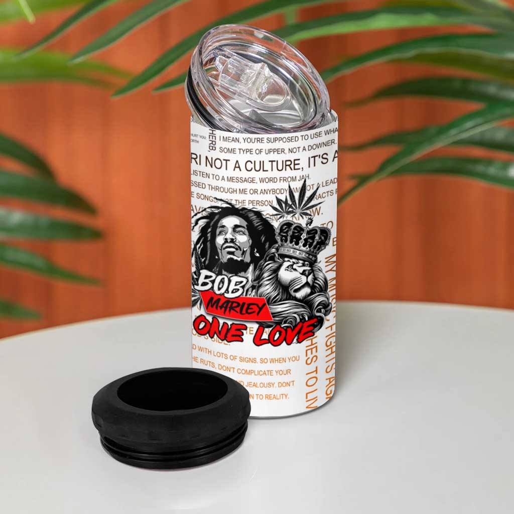 Afro King of Reggae Legend Bob 4 in 1 Can Cooler Tumbler Rastafari Lion Cannabis Typography Style