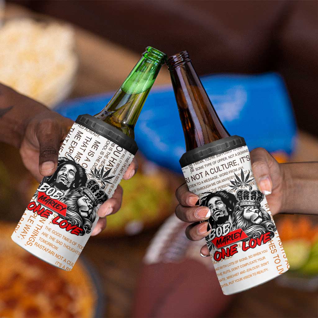 Afro King of Reggae Legend Bob 4 in 1 Can Cooler Tumbler Rastafari Lion Cannabis Typography Style