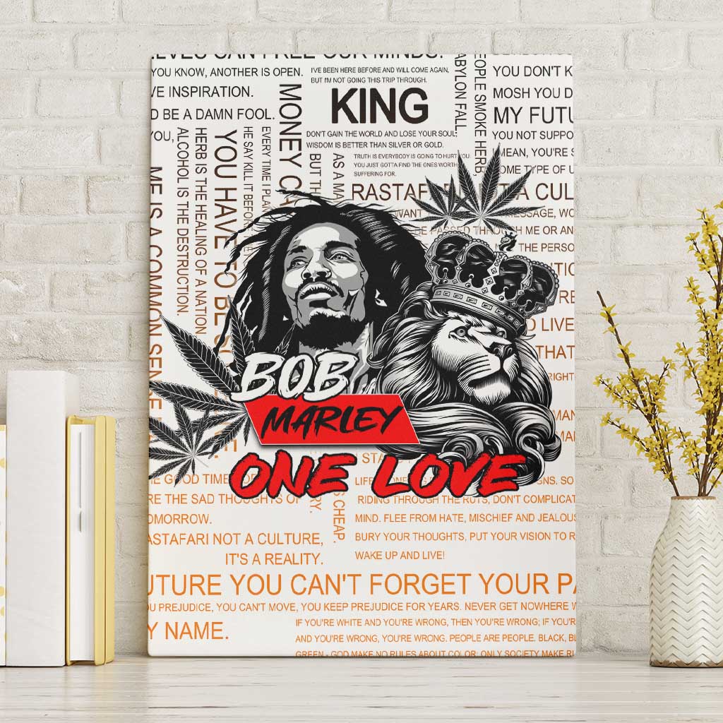 Afro King of Reggae Legend Bob Canvas Wall Art Rastafari Lion Cannabis Typography Style