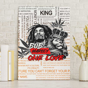 Afro King of Reggae Legend Bob Canvas Wall Art Rastafari Lion Cannabis Typography Style