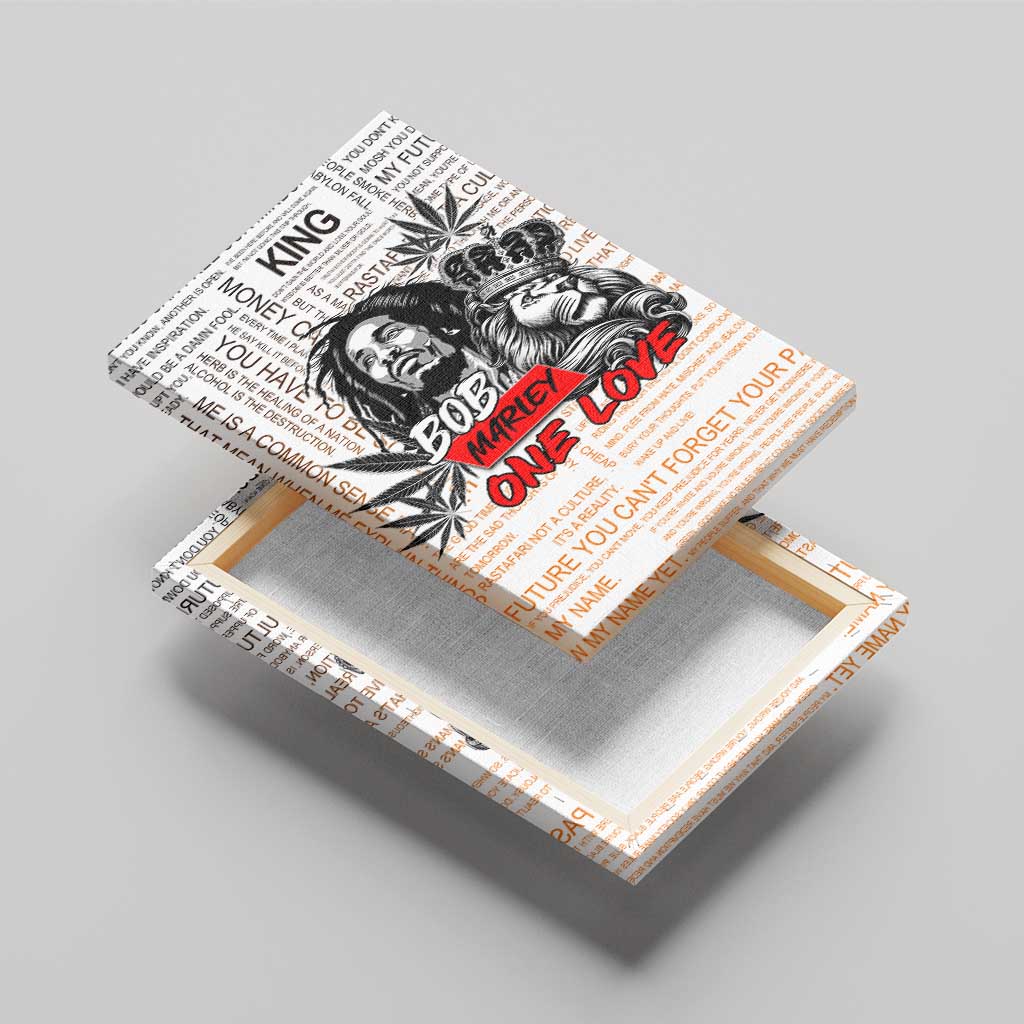 Afro King of Reggae Legend Bob Canvas Wall Art Rastafari Lion Cannabis Typography Style