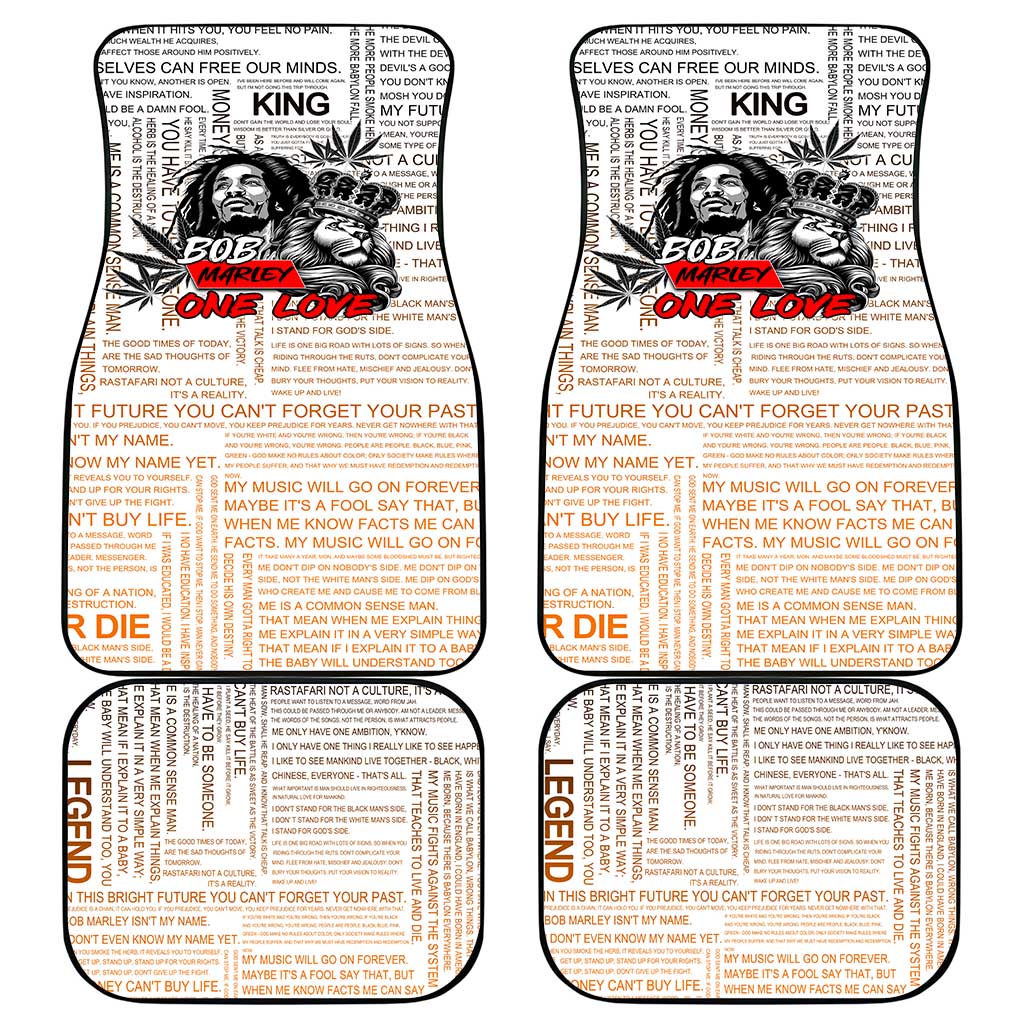 Afro King of Reggae Legend Bob Car Mats Rastafari Lion Cannabis Typography Style