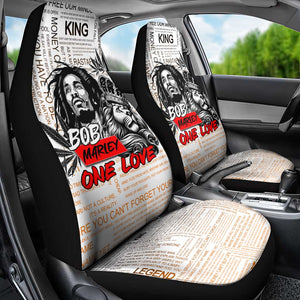 Afro King of Reggae Legend Bob Car Seat Cover Rastafari Lion Cannabis Typography Style