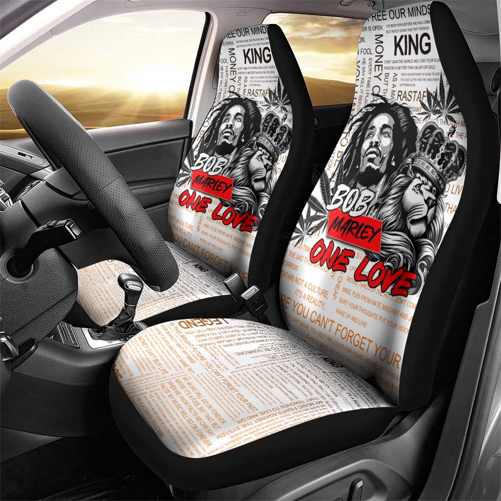 Afro King of Reggae Legend Bob Car Seat Cover Rastafari Lion Cannabis Typography Style