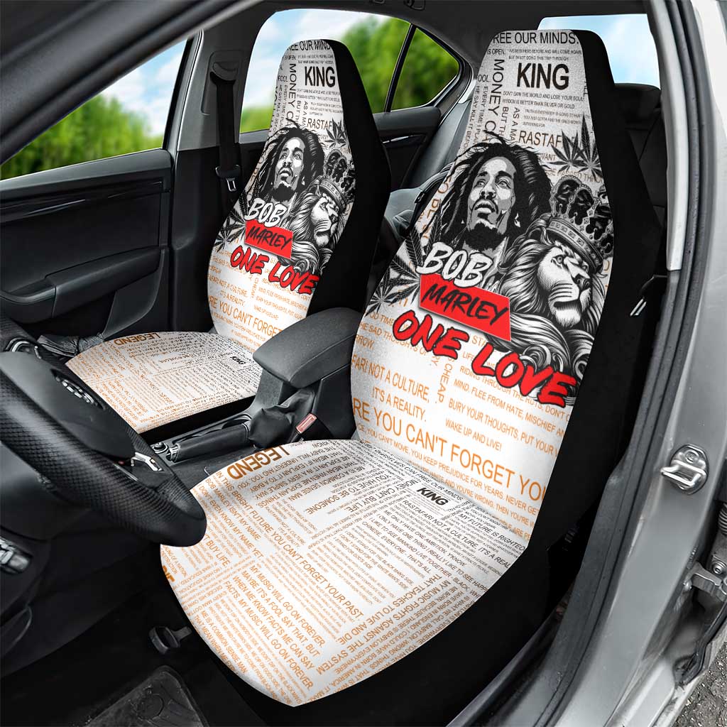 Afro King of Reggae Legend Bob Car Seat Cover Rastafari Lion Cannabis Typography Style