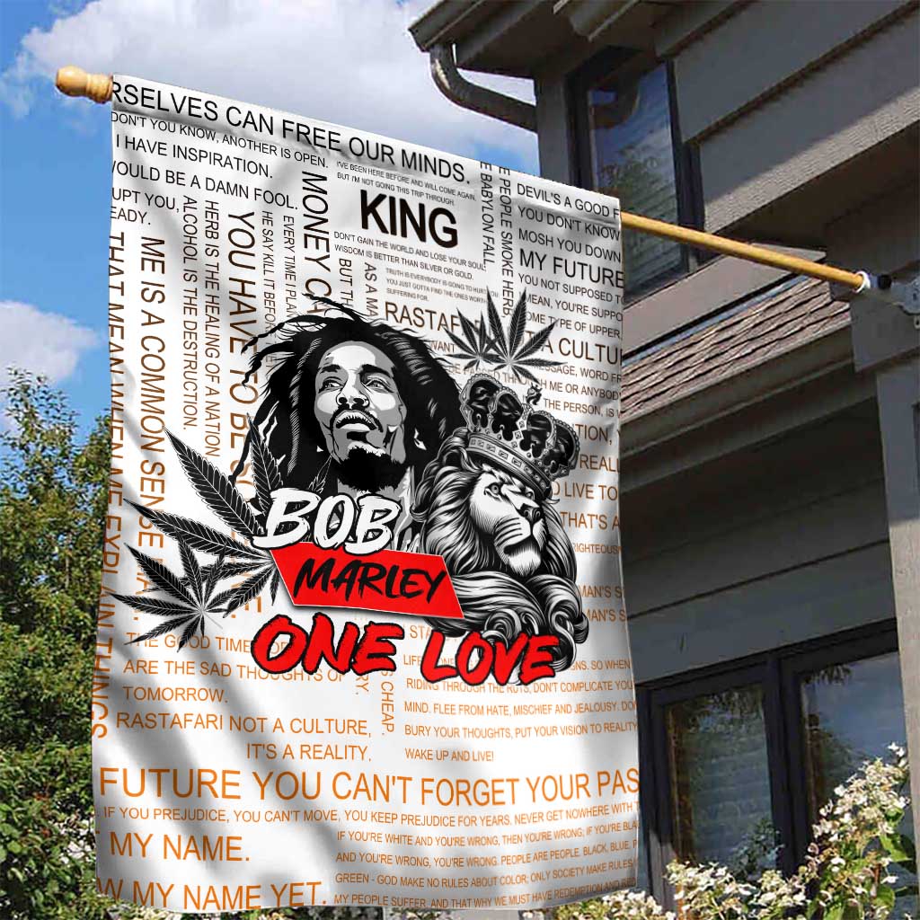 Afro King of Reggae Legend Bob Garden Flag Rastafari Lion Cannabis Typography Style