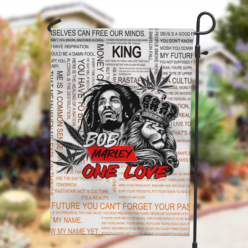 Afro King of Reggae Legend Bob Garden Flag Rastafari Lion Cannabis Typography Style