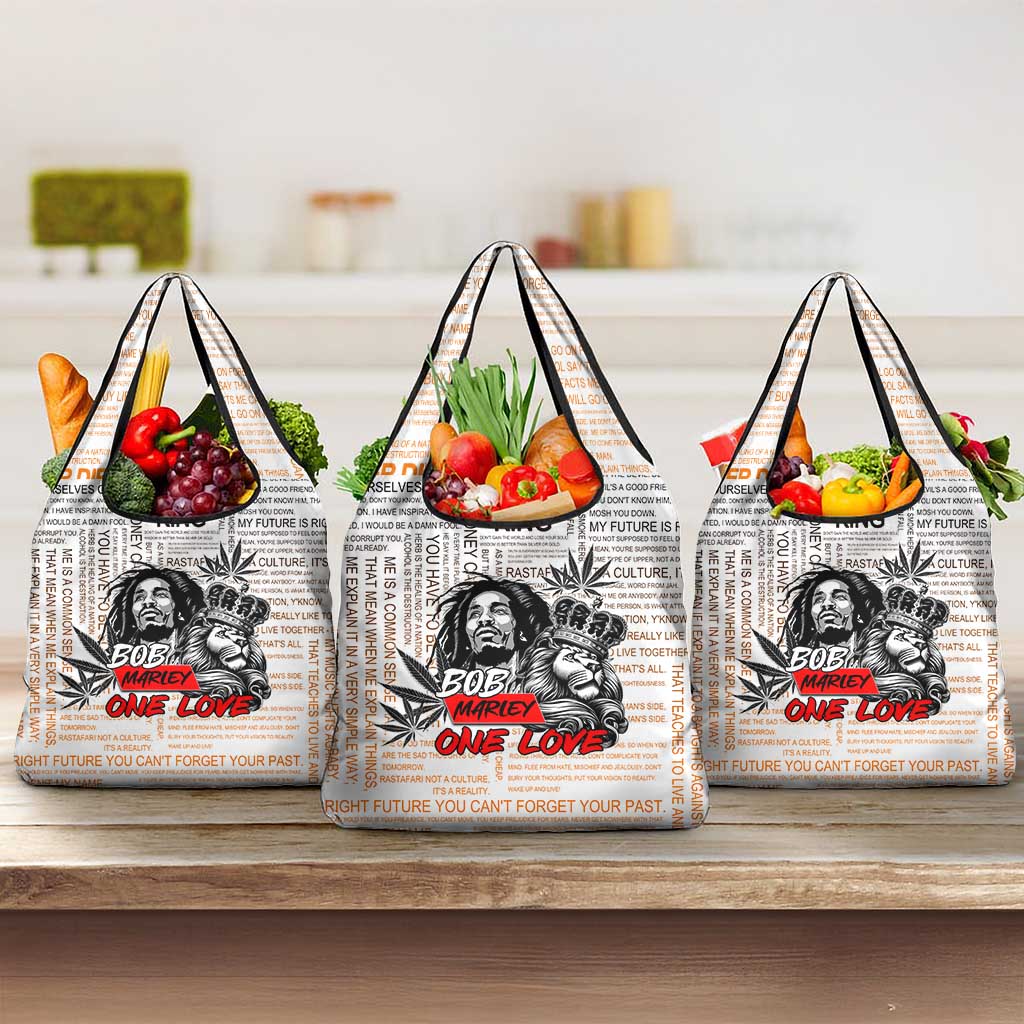 Afro King of Reggae Legend Bob Grocery Bag Rastafari Lion Cannabis Typography Style