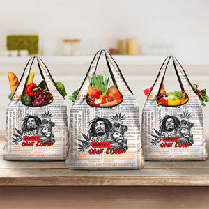 Afro King of Reggae Legend Bob Grocery Bag Rastafari Lion Cannabis Typography Style
