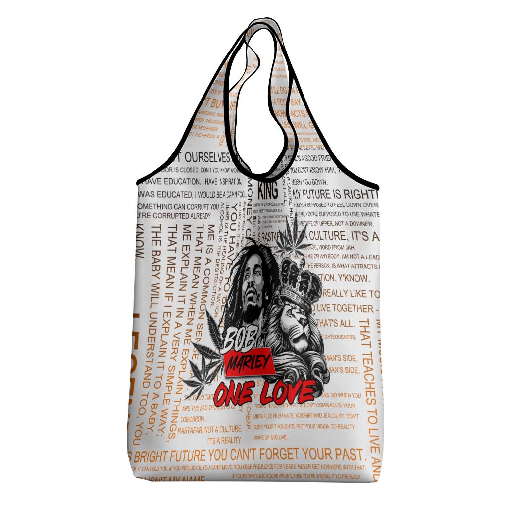 Afro King of Reggae Legend Bob Grocery Bag Rastafari Lion Cannabis Typography Style