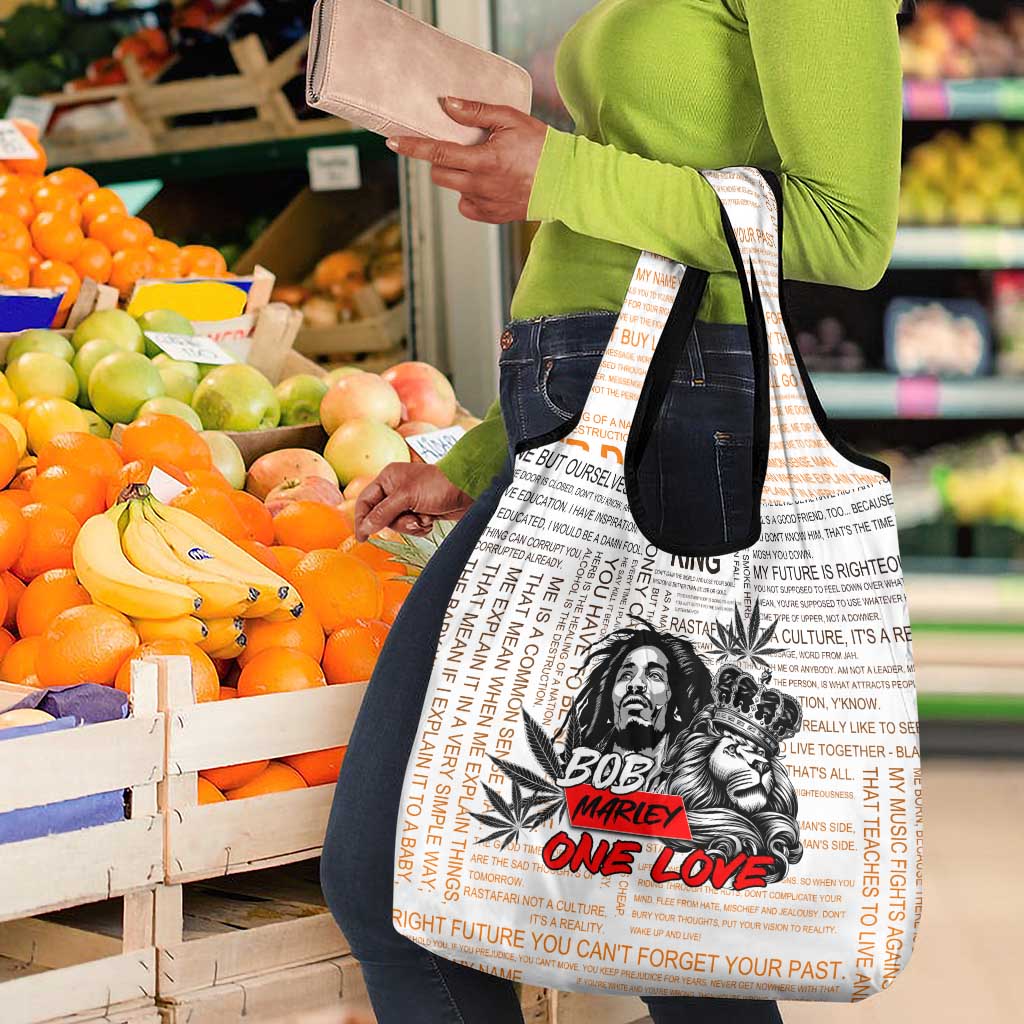 Afro King of Reggae Legend Bob Grocery Bag Rastafari Lion Cannabis Typography Style