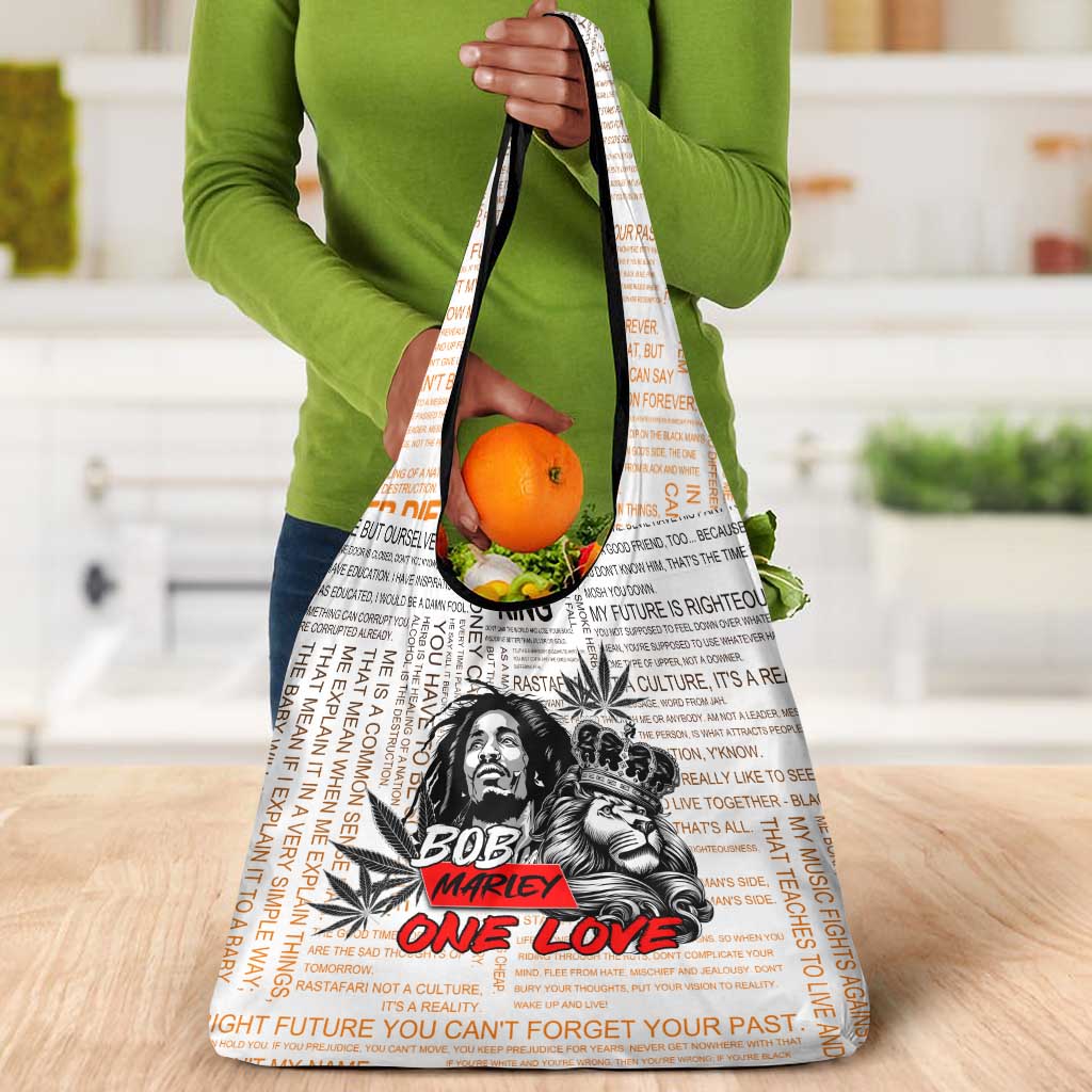 Afro King of Reggae Legend Bob Grocery Bag Rastafari Lion Cannabis Typography Style
