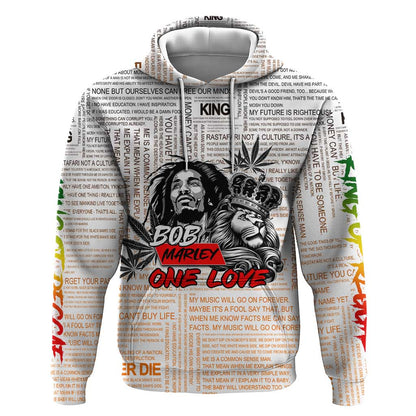 Afro King of Reggae Legend Bob Hoodie Rastafari Lion Cannabis Typography Style
