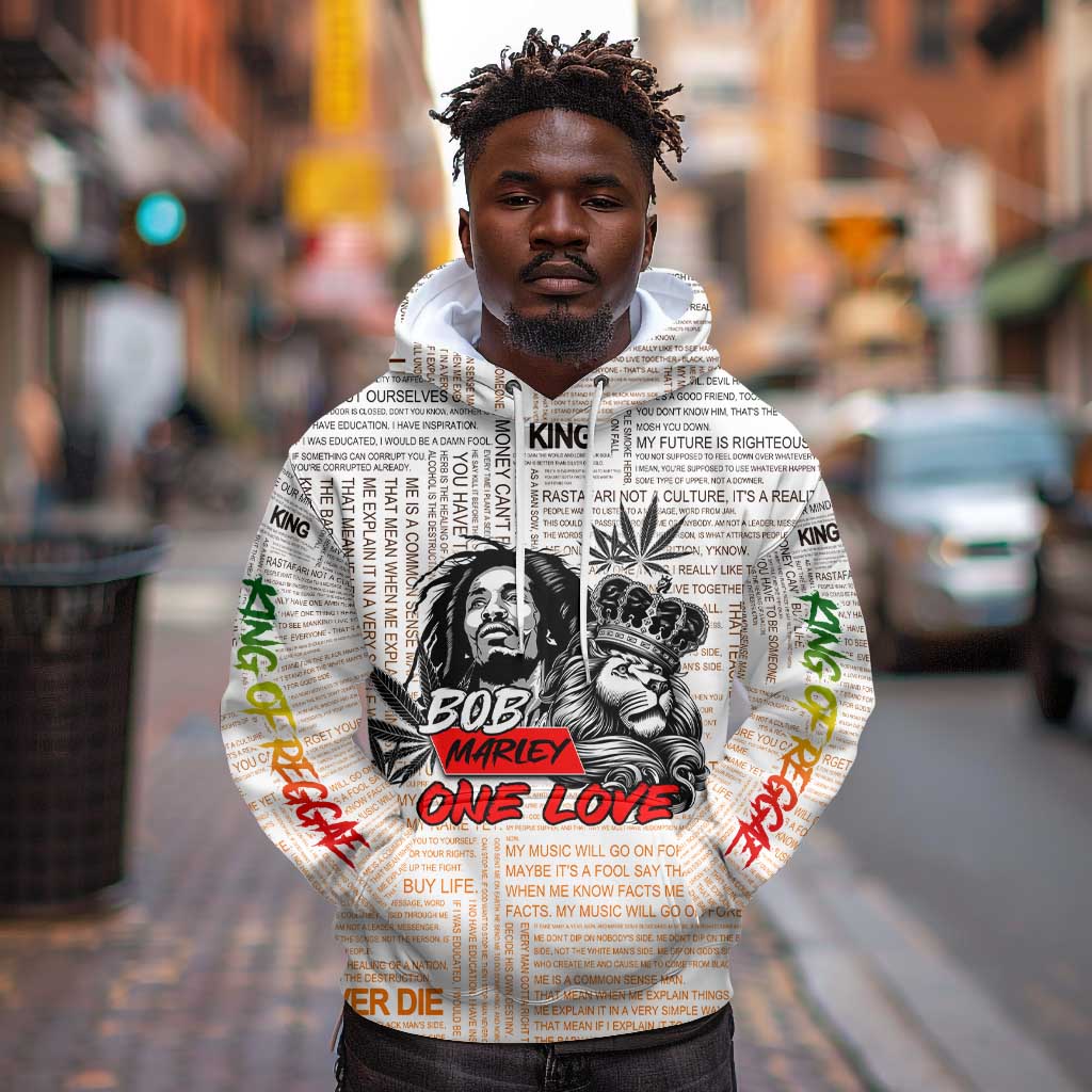 Afro King of Reggae Legend Bob Hoodie Rastafari Lion Cannabis Typography Style