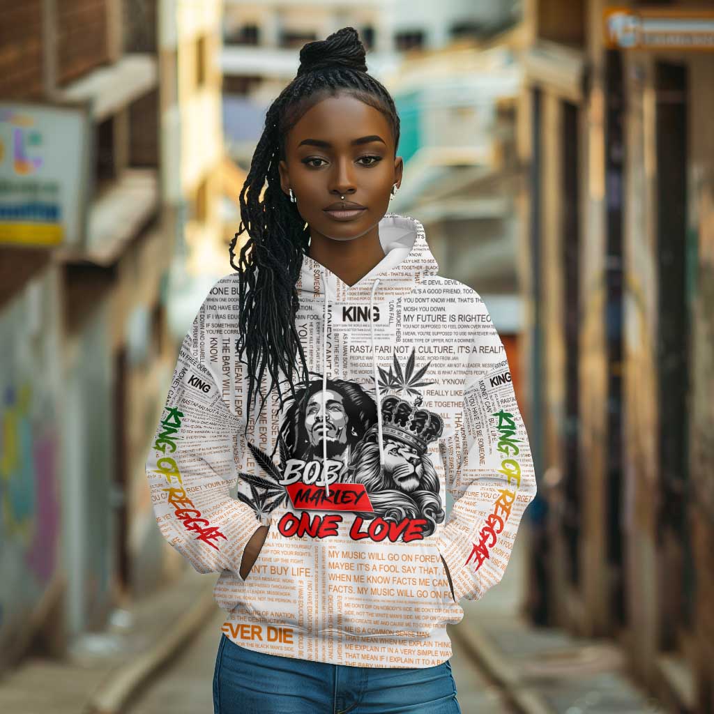 Afro King of Reggae Legend Bob Hoodie Rastafari Lion Cannabis Typography Style