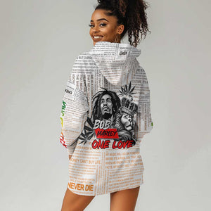 Afro King of Reggae Legend Bob Hoodie Dress Rastafari Lion Cannabis Typography Style