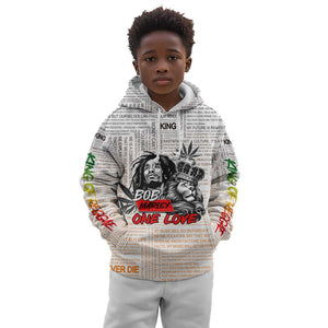 Afro King of Reggae Legend Bob Kid Hoodie Rastafari Lion Cannabis Typography Style