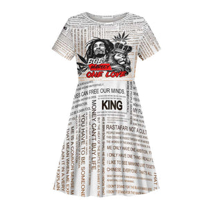Afro King of Reggae Legend Bob Kid Short Sleeve Dress Rastafari Lion Cannabis Typography Style