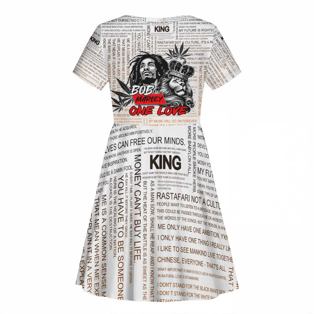 Afro King of Reggae Legend Bob Kid Short Sleeve Dress Rastafari Lion Cannabis Typography Style