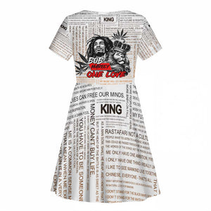 Afro King of Reggae Legend Bob Kid Short Sleeve Dress Rastafari Lion Cannabis Typography Style