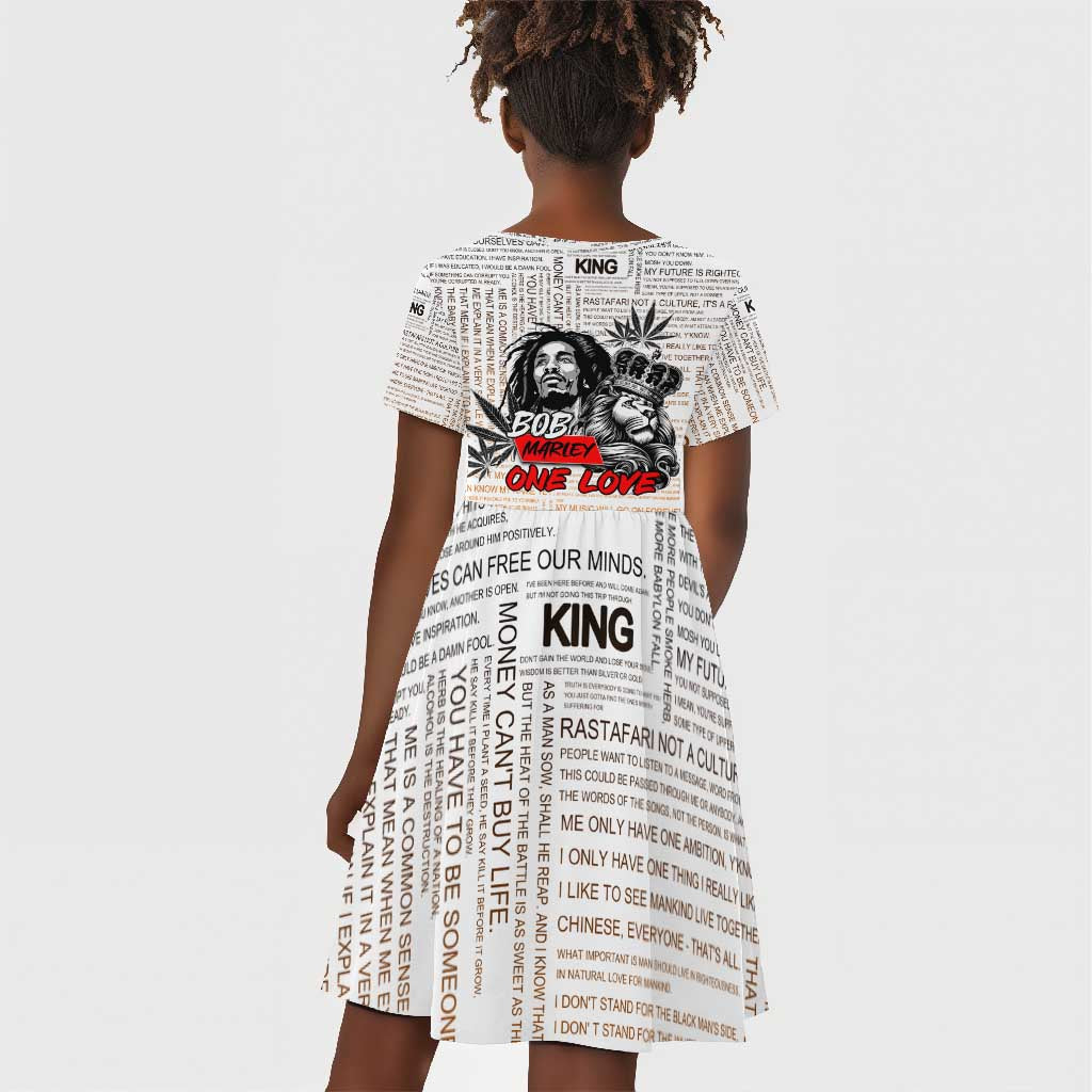 Afro King of Reggae Legend Bob Kid Short Sleeve Dress Rastafari Lion Cannabis Typography Style