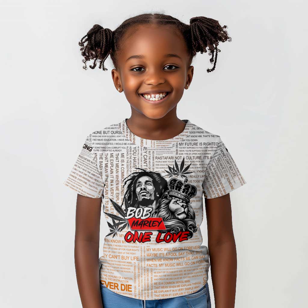 Afro King of Reggae Legend Bob Kid T shirt Rastafari Lion Cannabis Typography Style