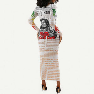Afro King of Reggae Legend Bob Long Sleeve Bodycon Dress Rastafari Lion Cannabis Typography Style