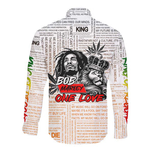 Afro King of Reggae Legend Bob Long Sleeve Button Shirt Rastafari Lion Cannabis Typography Style