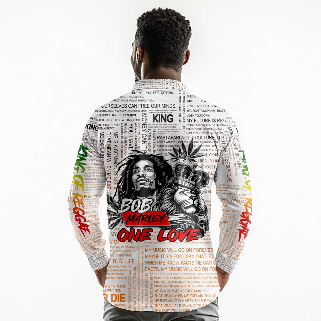 Afro King of Reggae Legend Bob Long Sleeve Polo Shirt Rastafari Lion Cannabis Typography Style