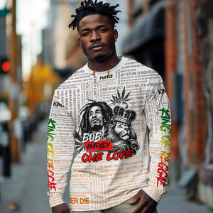 Afro King of Reggae Legend Bob Long Sleeve Shirt Rastafari Lion Cannabis Typography Style