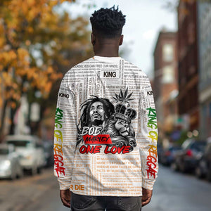 Afro King of Reggae Legend Bob Long Sleeve Shirt Rastafari Lion Cannabis Typography Style