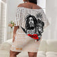 Afro King of Reggae Legend Bob Off Shoulder Short Dress Rastafari Lion Cannabis Typography Style