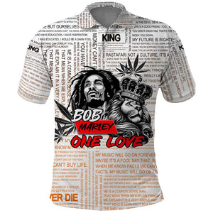 Afro King of Reggae Legend Bob Polo Shirt Rastafari Lion Cannabis Typography Style