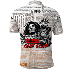 Afro King of Reggae Legend Bob Polo Shirt Rastafari Lion Cannabis Typography Style