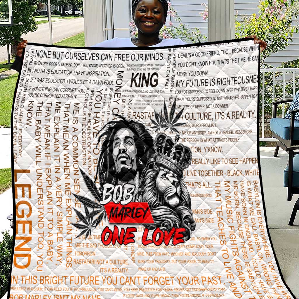 Afro King of Reggae Legend Bob Quilt Rastafari Lion Cannabis Typography Style
