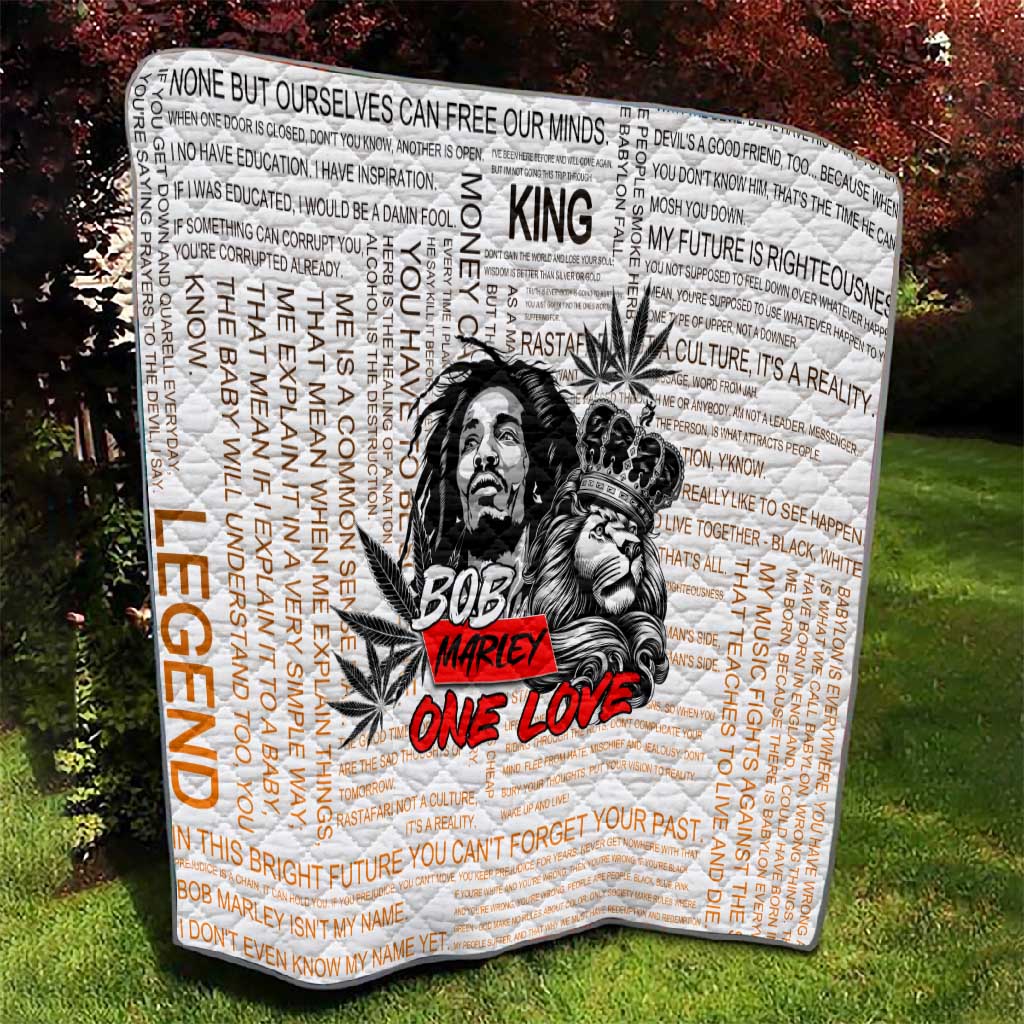 Afro King of Reggae Legend Bob Quilt Rastafari Lion Cannabis Typography Style