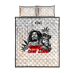 Afro King of Reggae Legend Bob Quilt Bed Set Rastafari Lion Cannabis Typography Style