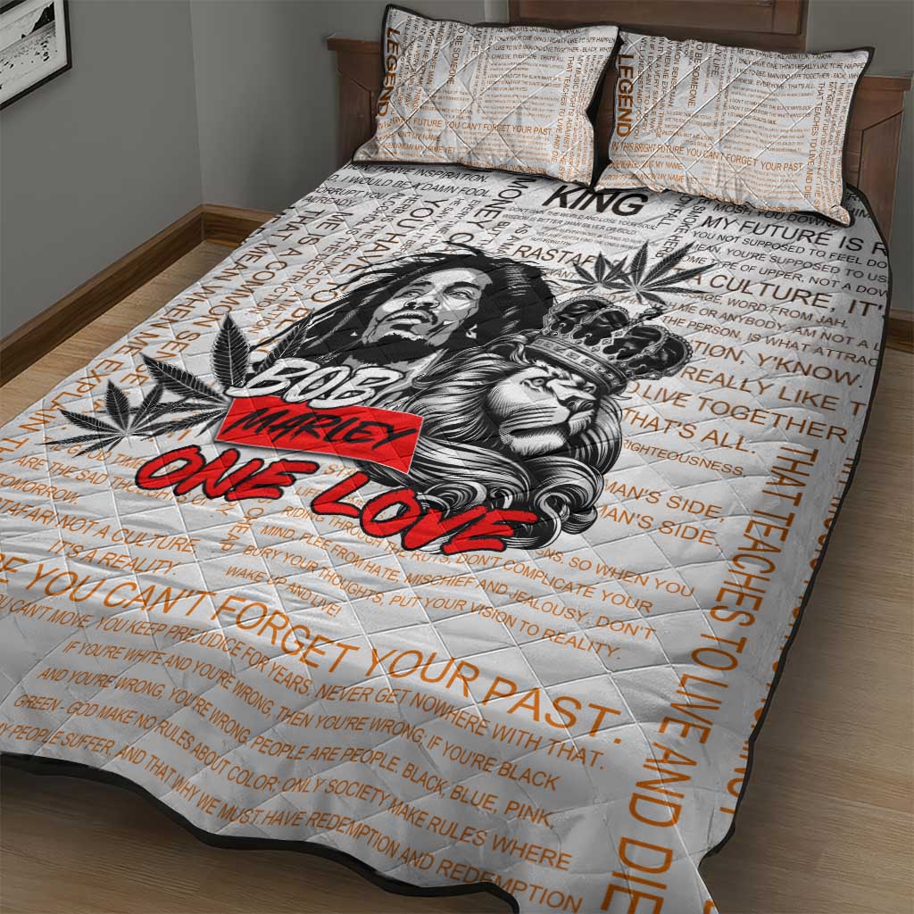 Afro King of Reggae Legend Bob Quilt Bed Set Rastafari Lion Cannabis Typography Style